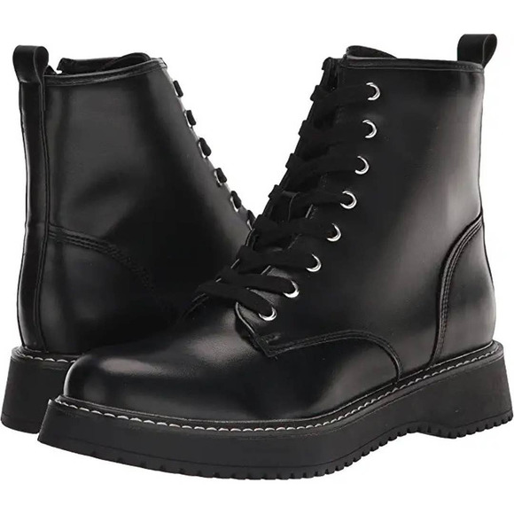 Black Combat Boots Lace Up Comfort Cushion Sole Size 11 - Picture 3 of 10